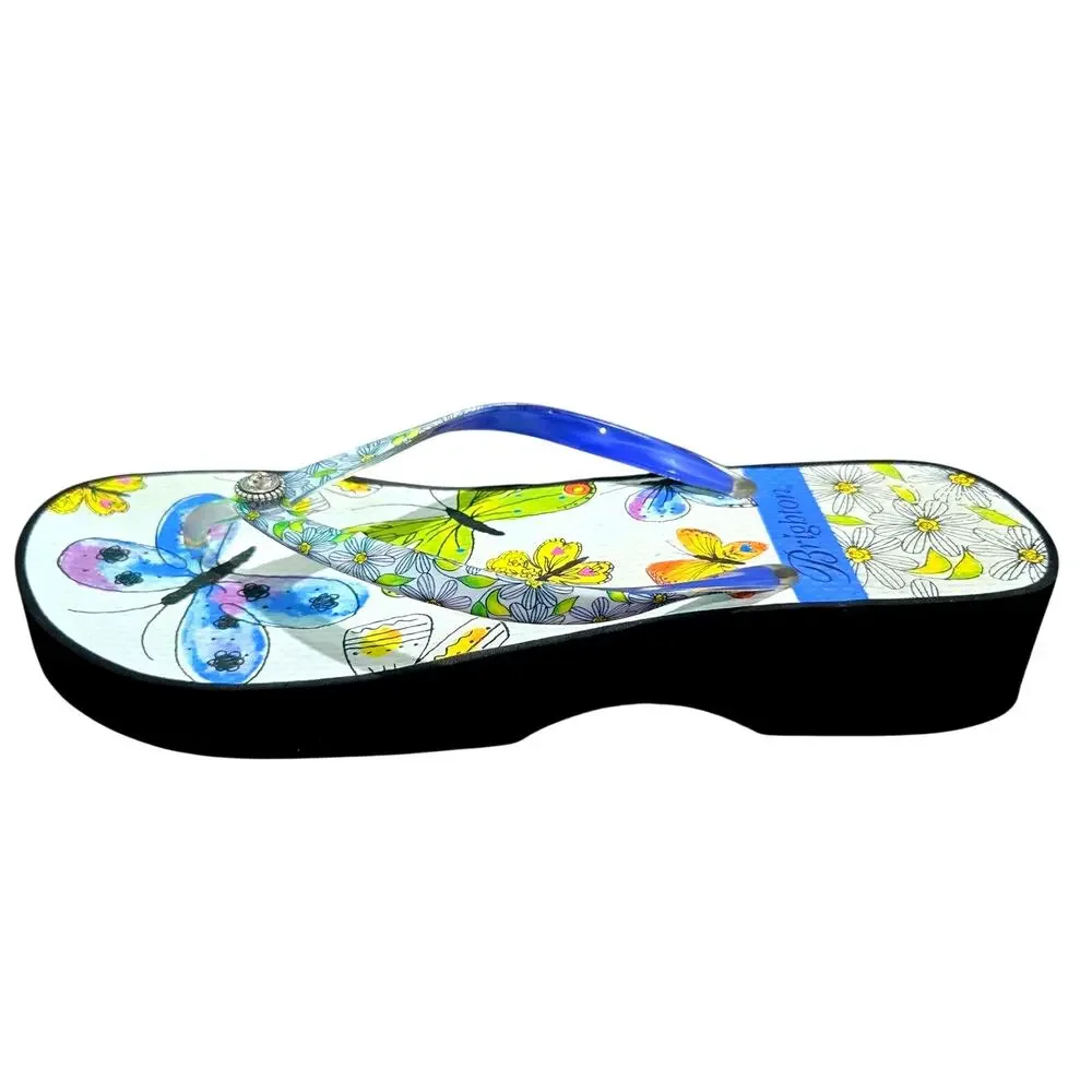 Brighton Breeze Platform Flip Flops Butterflies & Daisies NEW Size 10 #939 - Picture 2 of 10